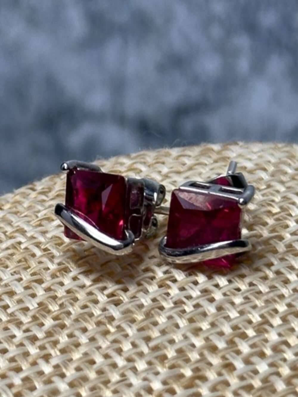 Miadora 10k White Gold Square Created Ruby Earrings Post Pierced Ears